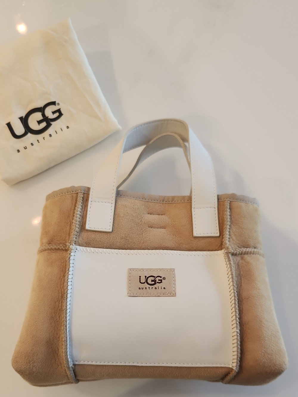 UGG Shearling Lined Tote in Cream and Tan